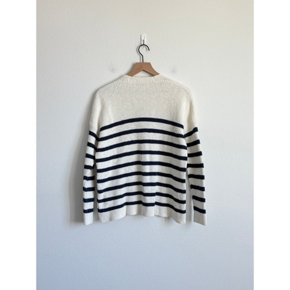 Madewell Ribbed‎ Cardigan Small White Navy Blue Nautical Striped Knit Sweater - Picture 8 of 8